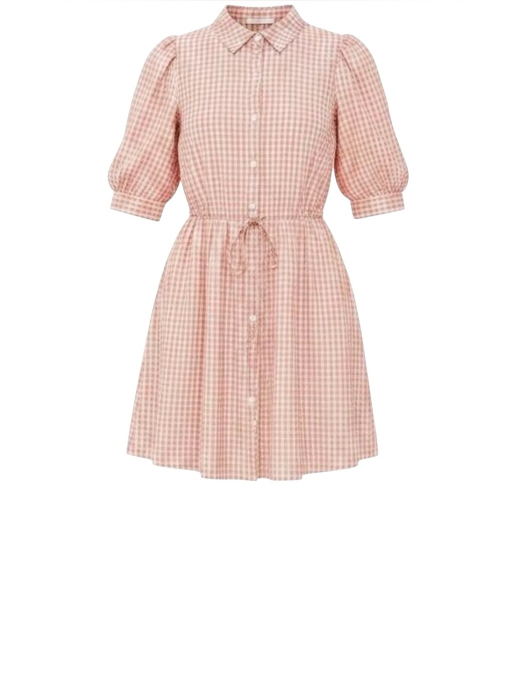 Hunter Bell McCauley Gingham Short Puff Sleeve Drawstring Waist PopoverMiniDress